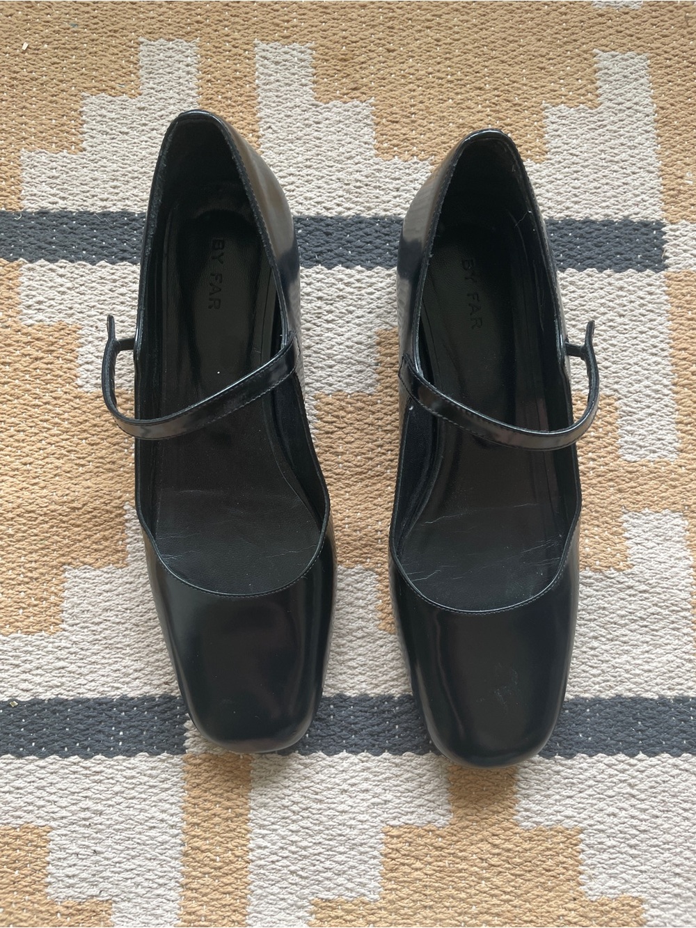 BY FAR Ginny Black Patent Mary Jane Low Block Heel Pumps - Picture 2 of 5